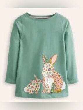 Mini Boden Bunny Applique' Cotton Tunic Top. NWT, 3-4T